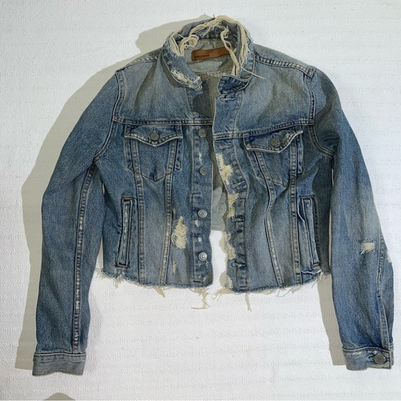 GRLFRND Jackets & Blazers - GRLFRND Cara Blue Denim Jacket Size XS Distressed USA Designer Raw Hem